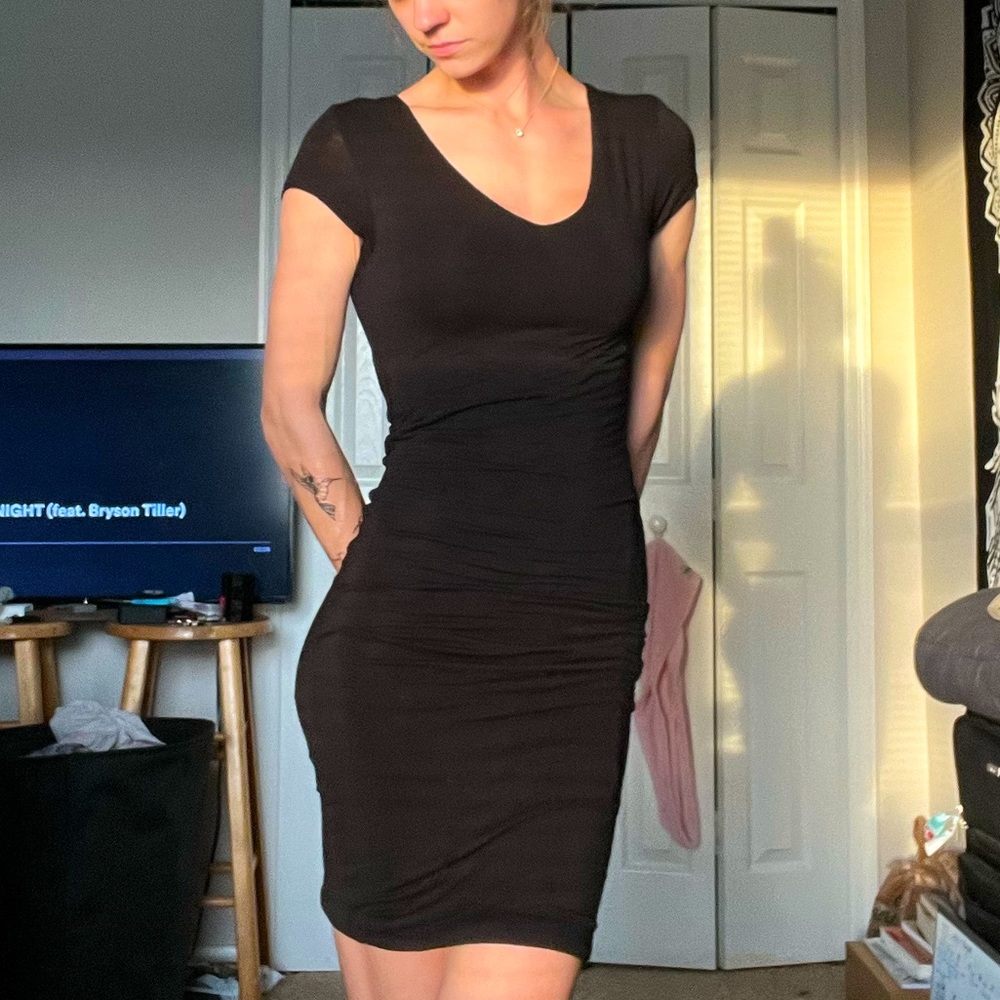 black mid length dress